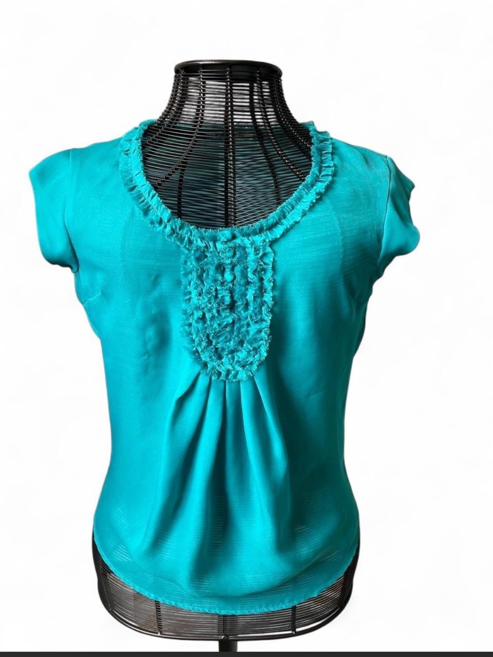 Black Rainn Turquoise Ruffle-Trim Cap Sleeve Top